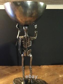 Spooky Night Halloween STANDING SKELETON Silver Metal WALKING DEAD wi/ bowl