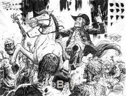 Two 9x12 Tony Moore sketches Walking Dead original art zombies Rick Grimes horse