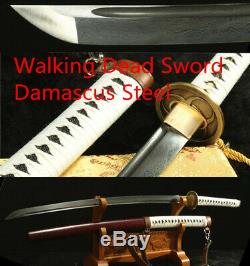 Walking Dead Sword-Michonne's Katana Zombie Killer Damascus Folded Steel Sword