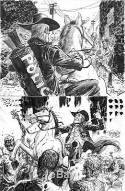 Deux Croquis 9x12 De Tony Moore Walking Dead Zombies D'art Original Rick Grimes Cheval