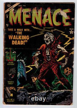 Menace #9 1.8 Atlas Précode Horror The Walking Dead 1953 Pages Off-white