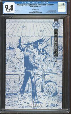 The Walking Dead 1 Cgc 9,8 5e Anniversaire Skybound Blue Sketch Couverture
