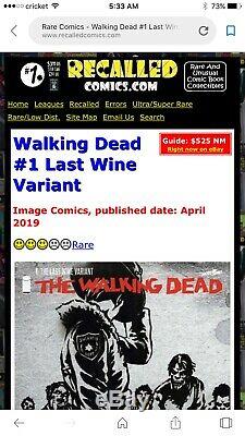The Walking Dead # 1 Nm, Chris Burnham The Last Wine Variant Rare Voir Photos