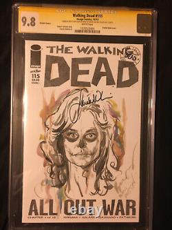 The title in French is: 'Walking Dead #150 9.8 Signé Sarah Wayne Callies & Croquis Par Buzz Day the dead'