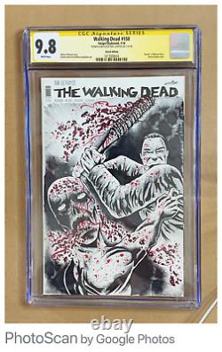 The translation in French is: 'Walking Dead #150 Eric Lovato Negan Sketch, Série de signatures CGC 9.8 RARE'