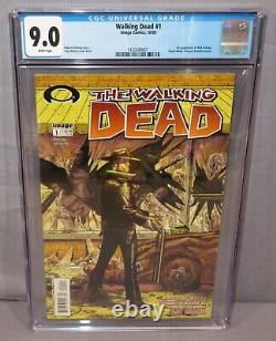 The translation of the title 'WALKING DEAD #1 (Rick Grimes 1st app) CGC 9.0 VF/NM Image Comic 2003 White Pages' in French is 'MORT-VIVANT #1 (1re apparition de Rick Grimes) CGC 9.0 TB/TBE Image Comic 2003 Pages Blanches'